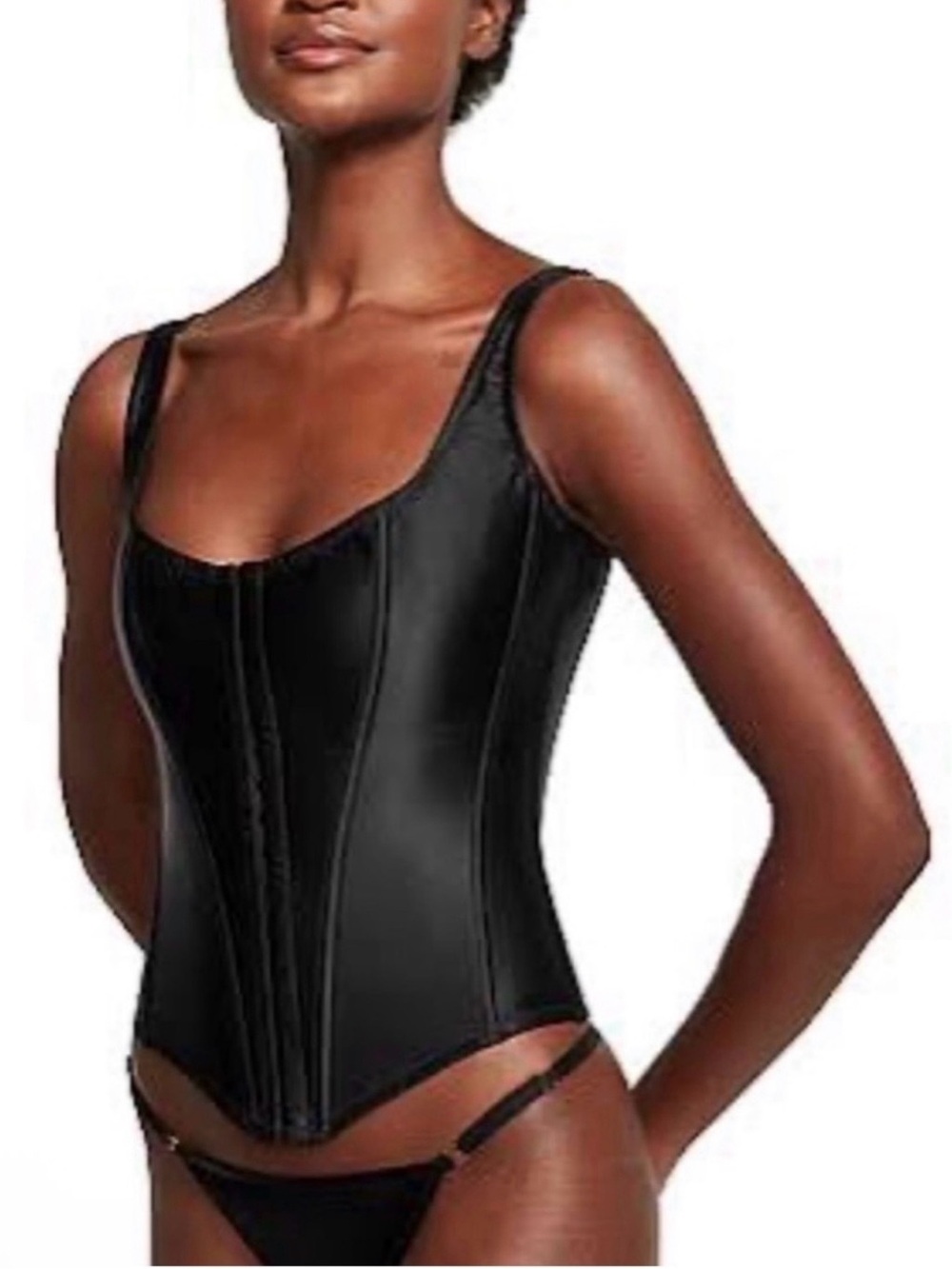 Victoria's Secret Black Satin Corset Bodysuit